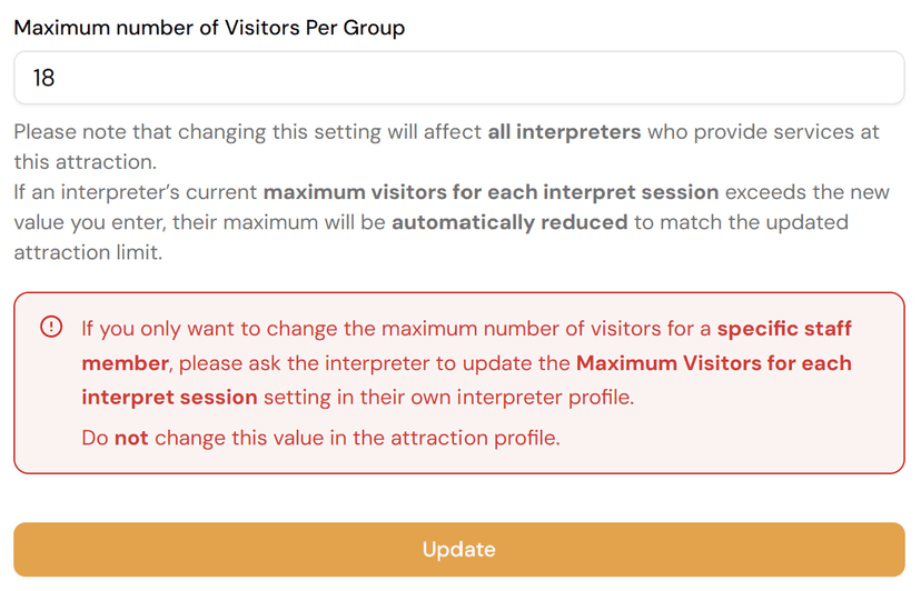 Update the maximum number of visitors for each tour
