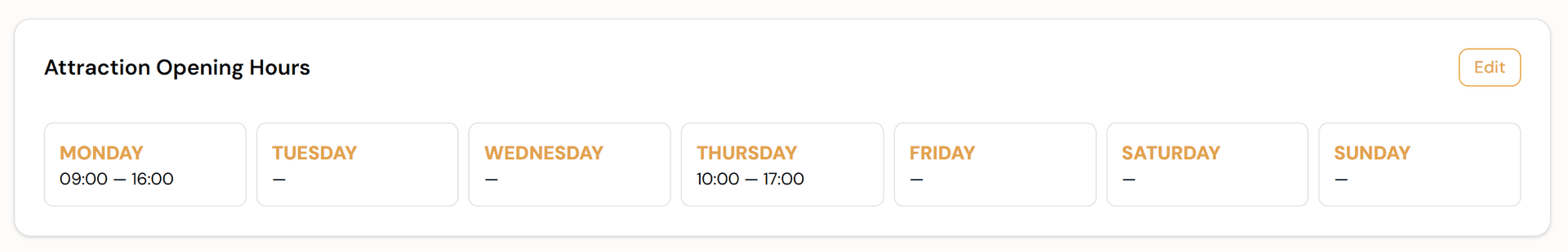 Edit the attraction opening hours