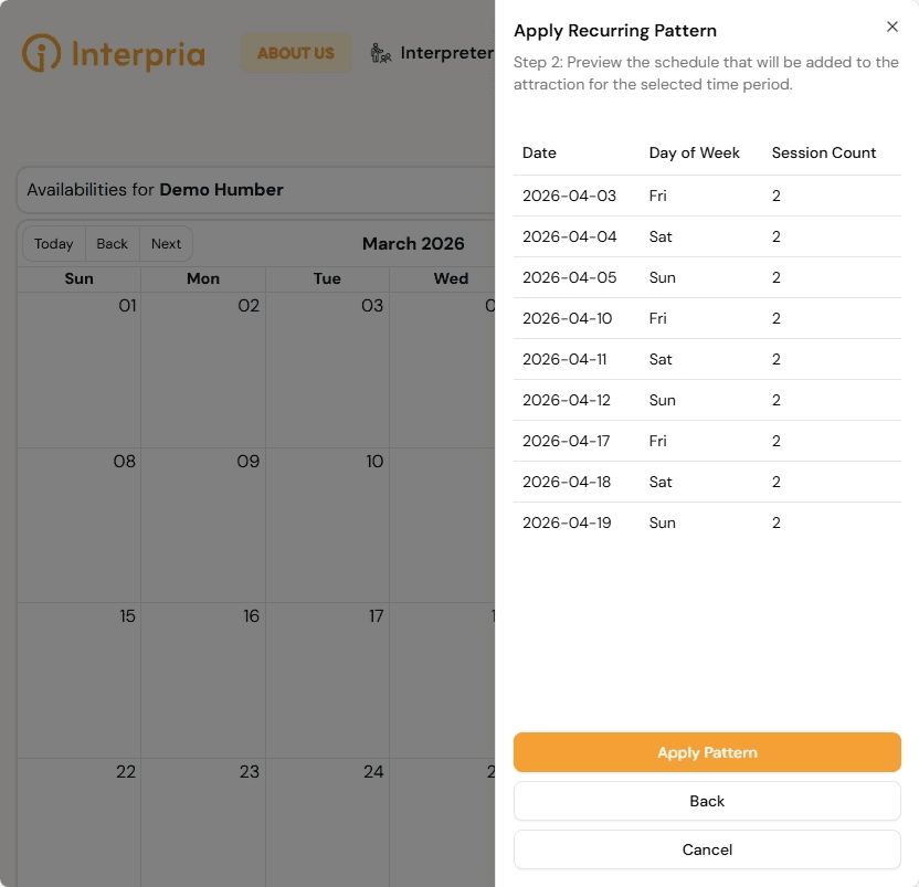 Apply Recurring Availability Pattern