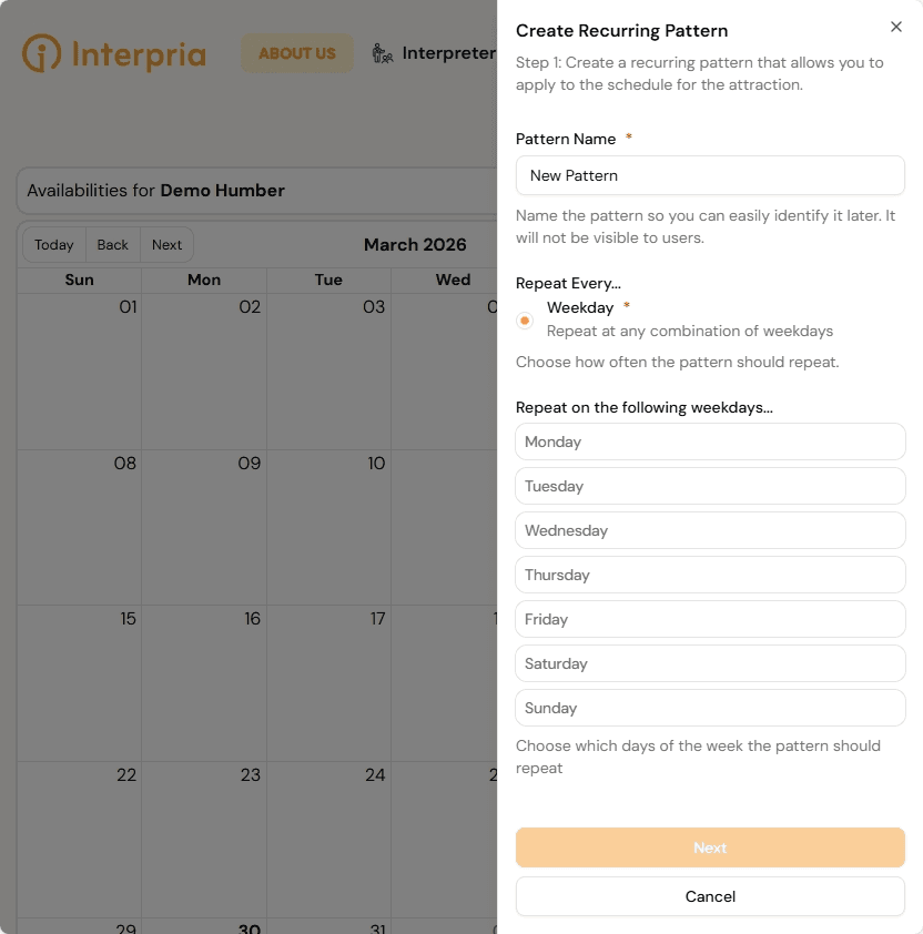 Create Recurring Availability Pattern